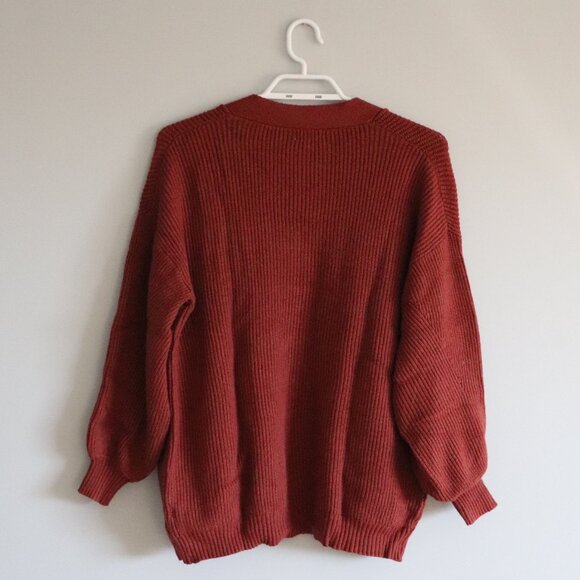 Debut Womens Sz S Red Open Front Light Knit Comfy Bell Sleeve Cardigan Sweater - Picture 2 of 10